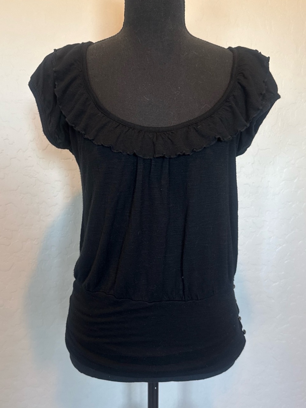 Self Esteem Black Ruffle Scoop Neck Top